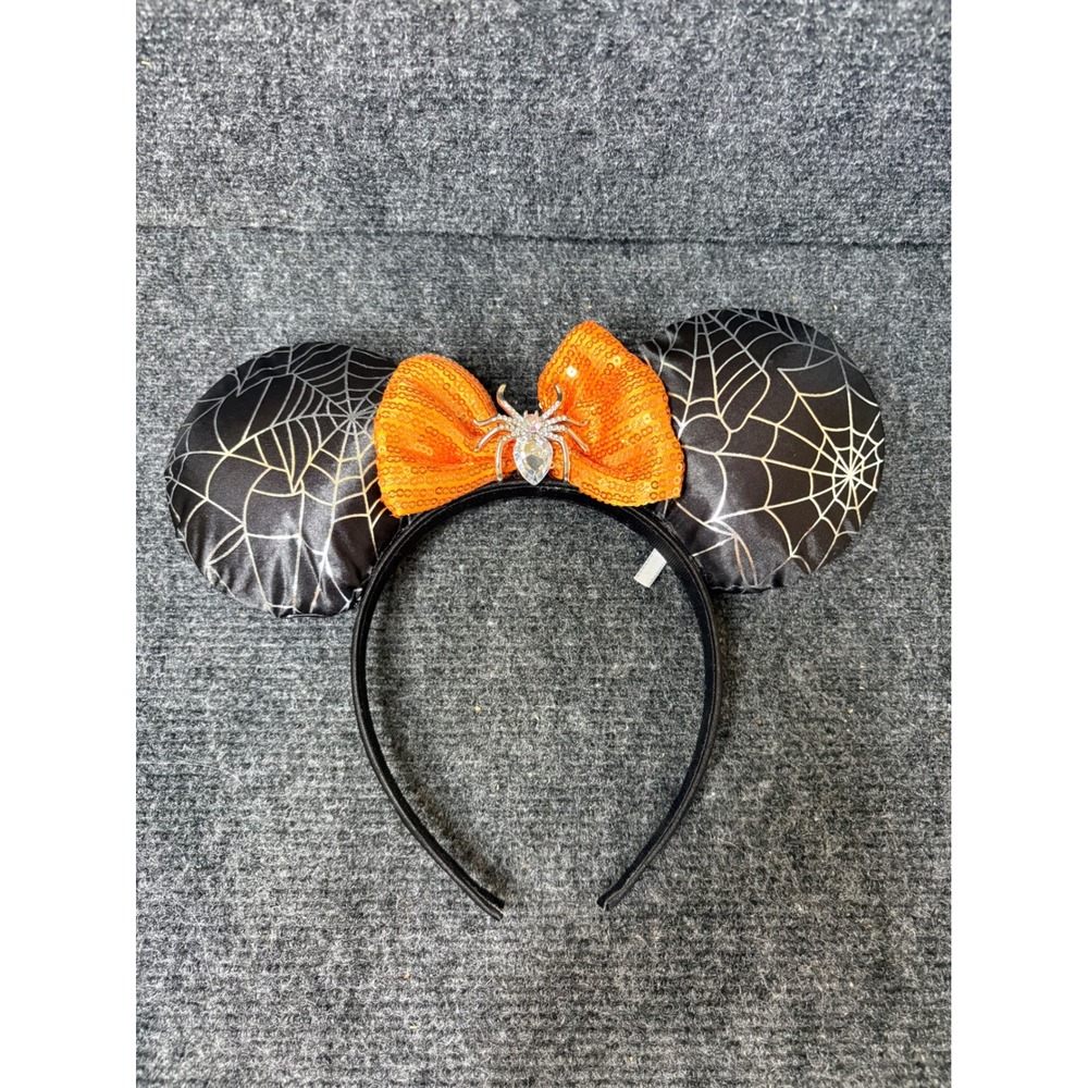 Disney Parks Minnie Mouse Halloween Spiderweb Sequin Bow Ear Headband 36233236